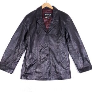 BONUS Italian Fashions‎ Leather Blazer Fits Like M L Black 90s Vintage Matrix